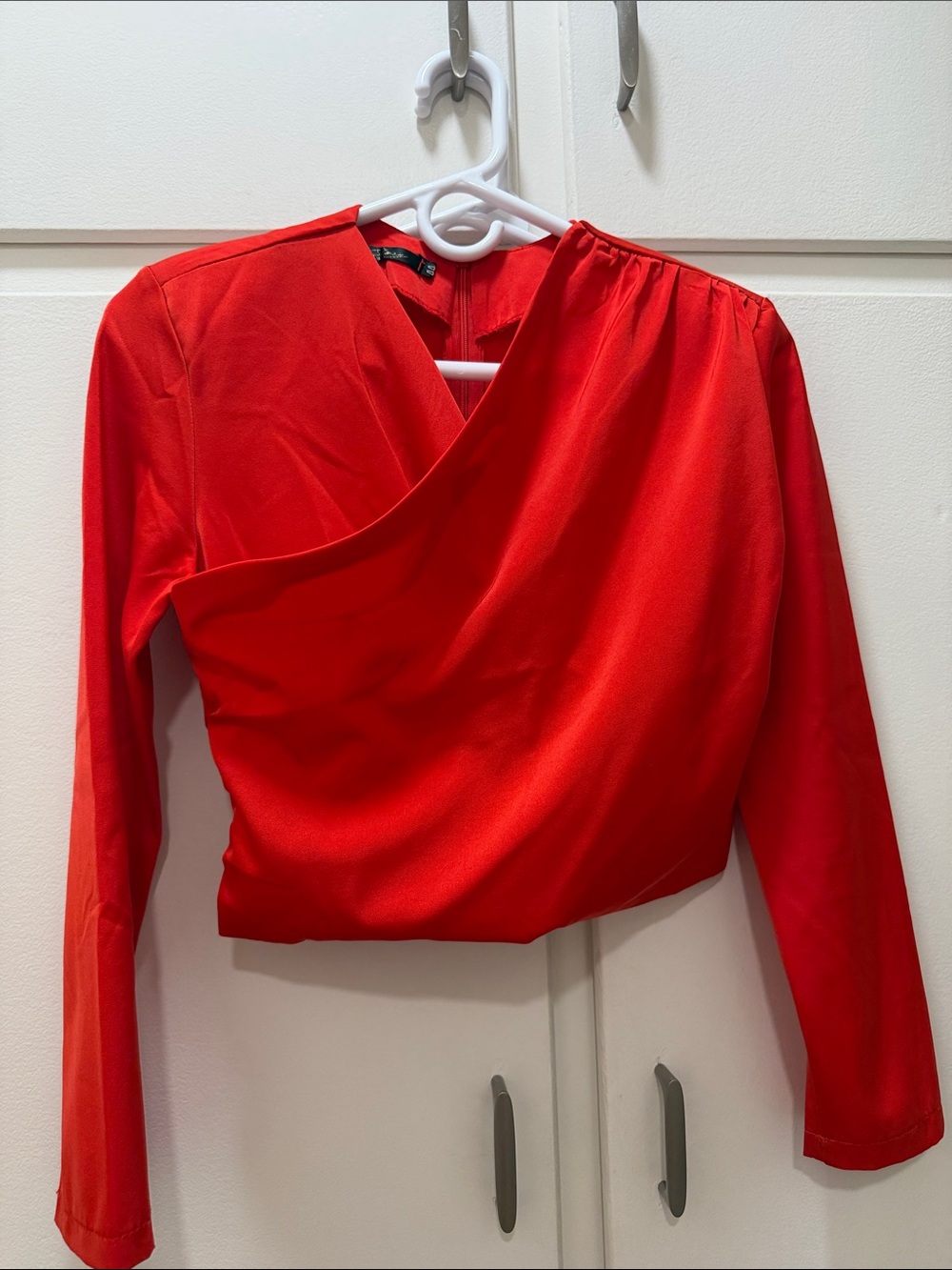 Women’s Red One-Shoulder Draped Long Sleeve Top